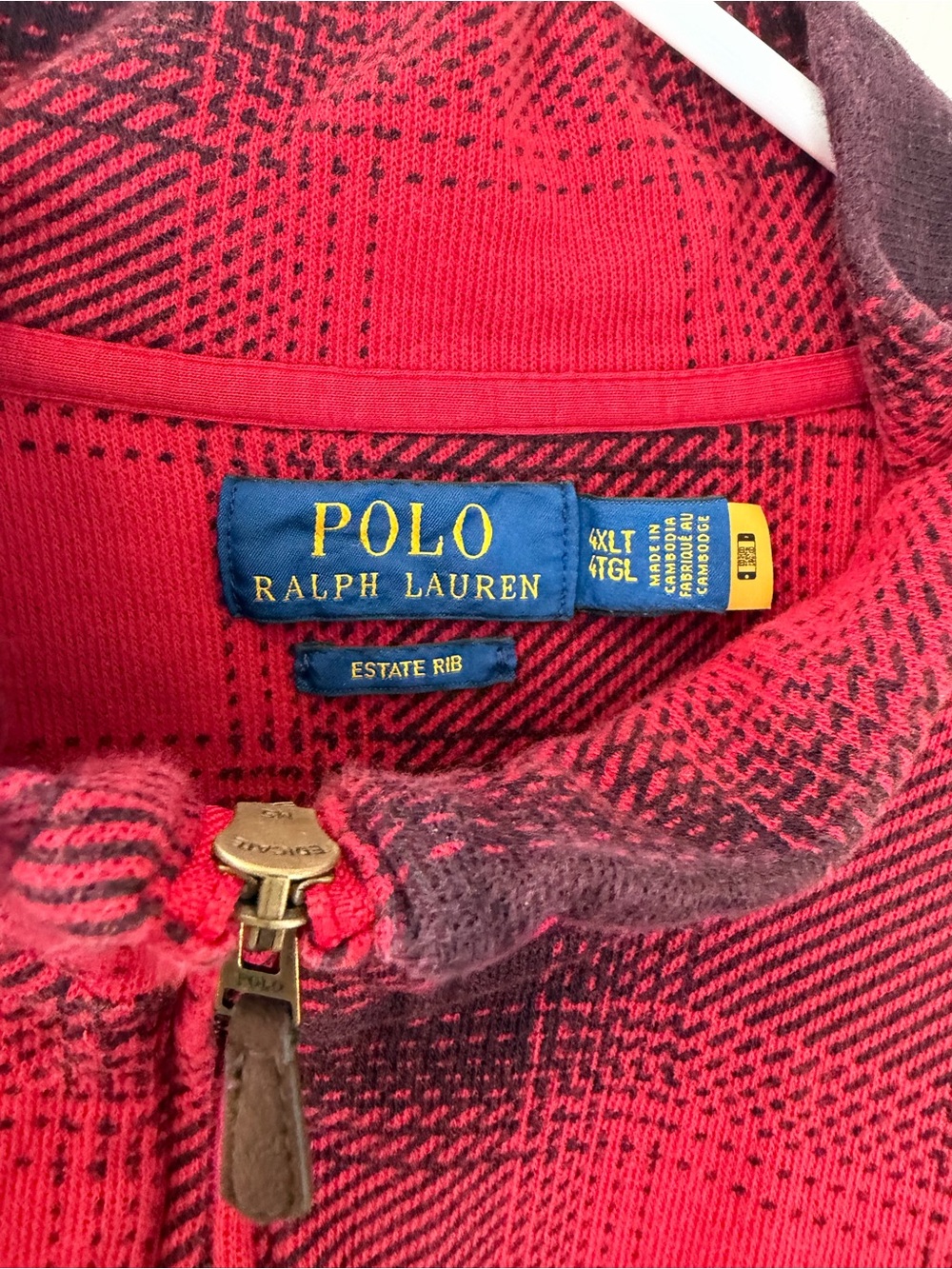 Polo by Ralph Lauren Red and Black Estate Rib Zip-Up Sweater